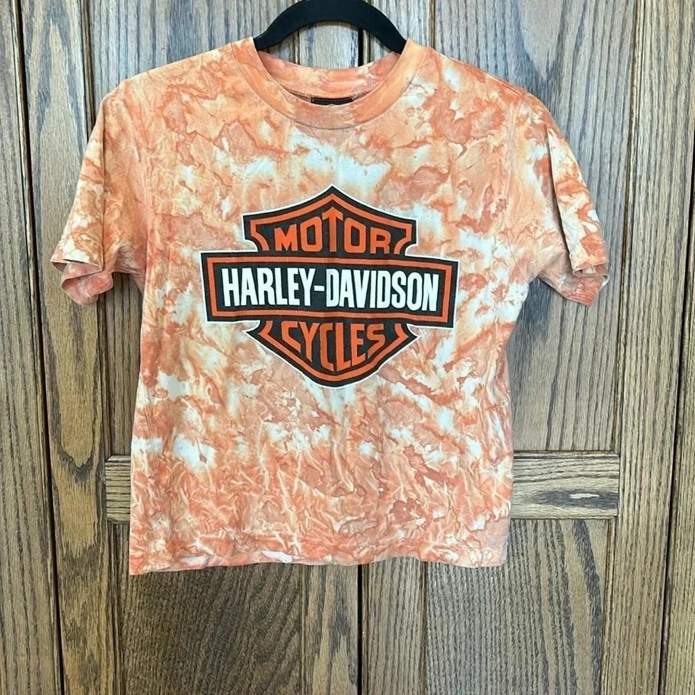 Harley Davidson | Tie Dye T Shirt Kids Youth Black and Orange Logo | youth small